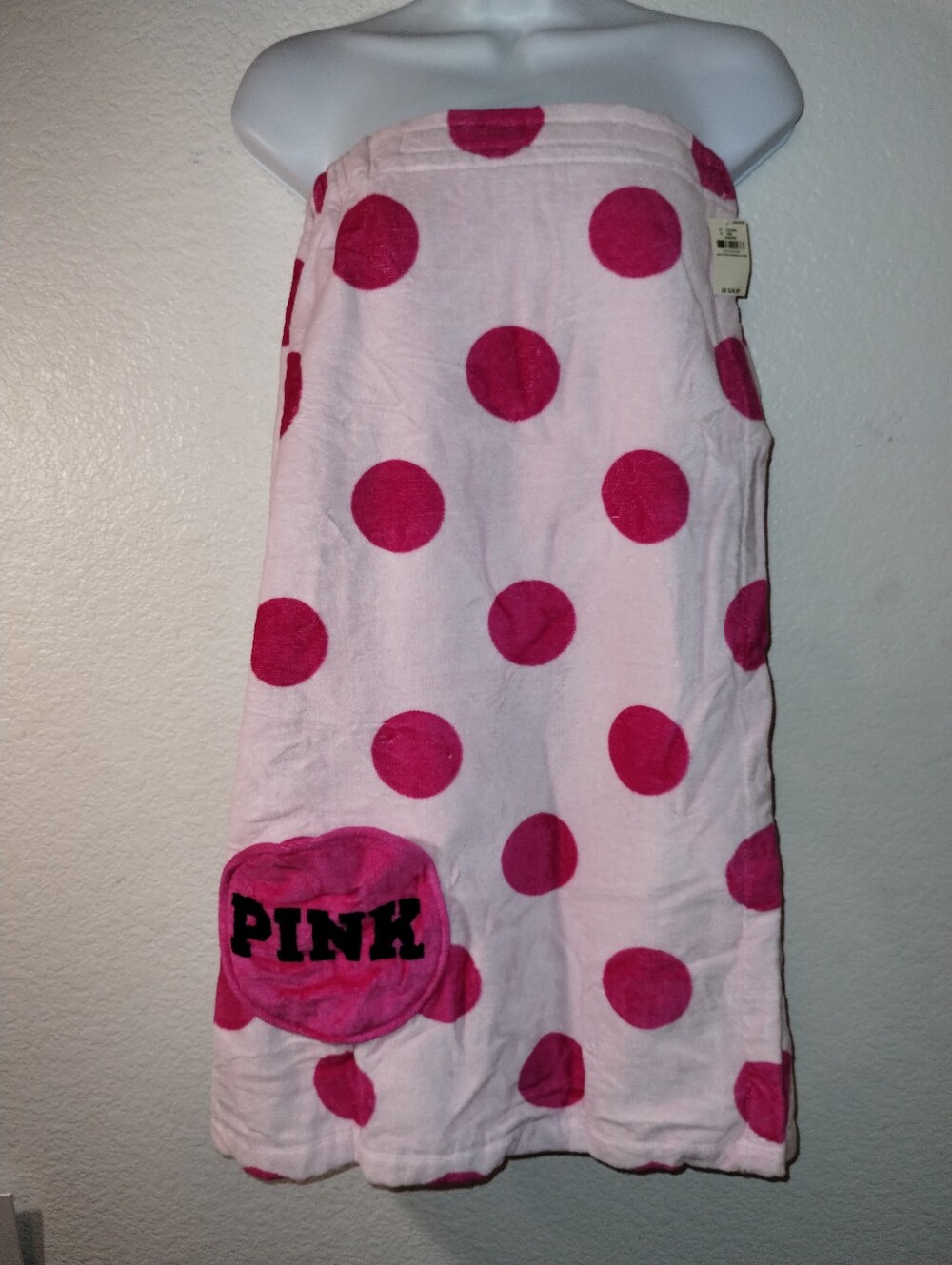 PINK Polka Dot Strapless Towel Dress - Pink Dots NWT Pocket